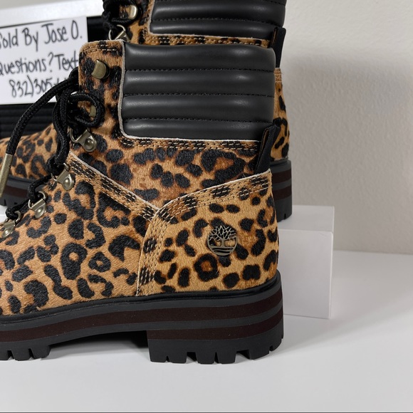 TIMBERLAND LONDON SQUARE WOMENS HIKER BOOTS SIZE 7 LEOPARD PRINT LEATHER BROWN N - Picture 9 of 10